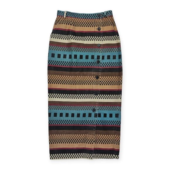 On the Verge Vintage Western Aztec Button Down Long‎ Skirt Women's Size  10 - Picture 1 of 12